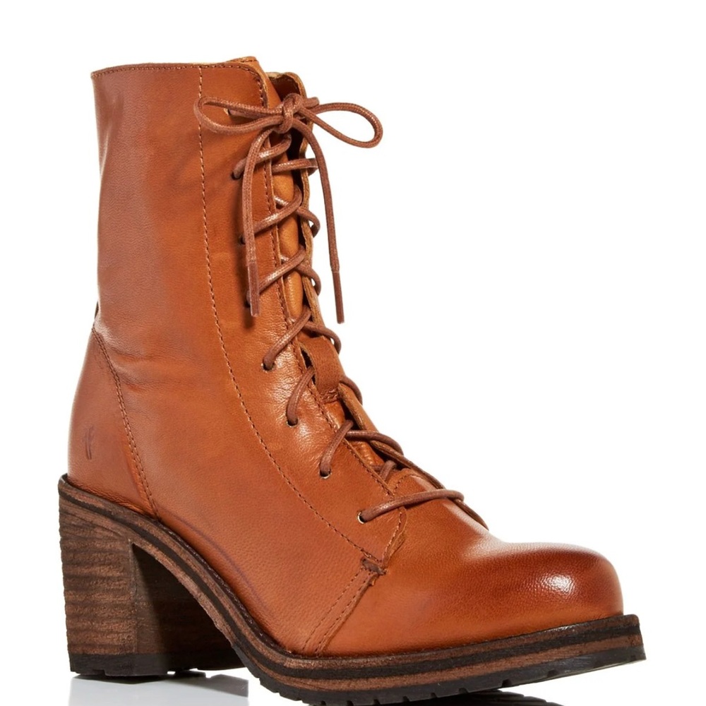 Frye Tan Leather Lace-Up Boots